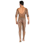 Male Cosplay Cutout Black Long Sleeve Mesh Jumpsuit