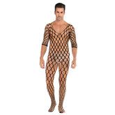 Male Cosplay Cutout Black Long Sleeve Mesh Jumpsuit
