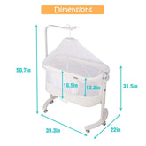 3 in 1 Baby Bedside Sleeper Bassinet Crib w/ Soft Skin-Friendly Mattress and Solid Wood and Metal Fr