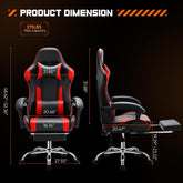 Video Game Desk Chair - Ergonomic Computer with Footrest and Comfy Lumbar Support, PU Leather Recliner with Headrest, Fixed Up Armrest,