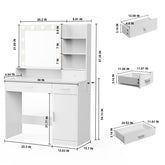 Dressing table and mirror, dressing table and bedroom dressing table with 3-color light options for adjustable brightness, white