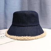 Denim Double Face Lamb Plush Fisherman Hat