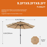 10FT 3-Tier Solar Patio Umbrella with 32 LED Lights, Outdoor Umbrellas with Push Button Tilt and Crank
