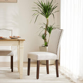 Living Room, Upholstered Leather Dining, Parsons Nailhead Trim and Wood Legs(2PCS)