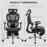 Full mesh office chair, ergonomic office chair, office mesh chair, adjustable headrest, armrests, foot pedals, with hanger