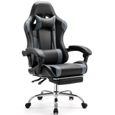 Video Game Desk Chair - Ergonomic Computer with Footrest and Comfy Lumbar Support, PU Leather Recliner with Headrest, Fixed Up Armrest,