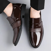 Men's Leather Slip-On Shoes - Waterproof Business Casual Dress Loafers, Memory Foam Comfort - Wedding, Office & Travel - Father's Day Gift-Black/Brown