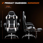 Video Game Desk Chair - Ergonomic Computer with Footrest and Comfy Lumbar Support, PU Leather Recliner with Headrest, Fixed Up Armrest,
