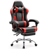 Video Game Desk Chair - Ergonomic Computer with Footrest and Comfy Lumbar Support, PU Leather Recliner with Headrest, Fixed Up Armrest,