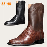 European and American Retro Men's Long Boots With Crocodile Pattern Western Denim Men's Shoes, Size 48