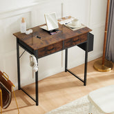 Computer Desk Small Home Office Bedroom Writing Study PC Table with Storage Space Fabric Side Bag Headphone Hook Metal Frame Adjustable