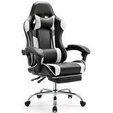 Video Game Desk Chair - Ergonomic Computer with Footrest and Comfy Lumbar Support, PU Leather Recliner with Headrest, Fixed Up Armrest,