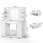 Dressing table and mirror, dressing table and bedroom dressing table with 3-color light options for adjustable brightness, white