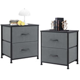 Fabric Dresser with 2 Drawers, Nightstands with Adjustable Feet, End Table for Bedroo, Set of 2
