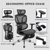 Full mesh office chair, ergonomic office chair, office mesh chair, adjustable headrest, armrests, foot pedals, with hanger