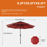 10FT 3-Tier Solar Patio Umbrella with 32 LED Lights, Outdoor Umbrellas with Push Button Tilt and Crank