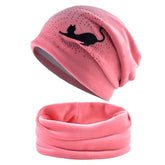 Winter Hat Scarf Sets women's Beanies Knitted wool Skullies Hip Hop cap Rhinestone cat gorros Plus velvet warm hats for women