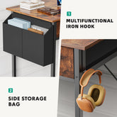 Computer Desk Small Home Office Bedroom Writing Study PC Table with Storage Space Fabric Side Bag Headphone Hook Metal Frame Adjustable