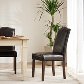 Living Room, Upholstered Leather Dining, Parsons Nailhead Trim and Wood Legs(2PCS)