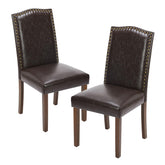 Living Room, Upholstered Leather Dining, Parsons Nailhead Trim and Wood Legs(2PCS)