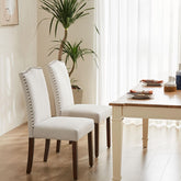 Living Room, Upholstered Leather Dining, Parsons Nailhead Trim and Wood Legs(2PCS)