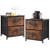 Fabric Dresser with 2 Drawers, Nightstands with Adjustable Feet, End Table for Bedroo, Set of 2