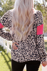 Leopard Print Color Block Long-Sleeve Top