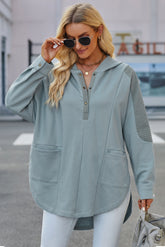 Long Sleeve Buttoned Hoodie with Pockets