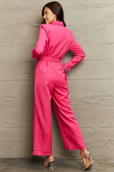 Lapel Collar Long Sleeve Jumpsuit