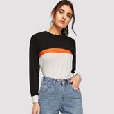 Color Block Round Neck Long Sleeve Tee