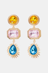 Geometrical Shape Zinc Alloy Frame Glass Dangle Earrings