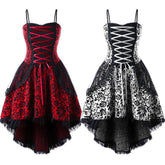 Gothic Vintage Lace Dresses for Women Layered Dip Hem Sleeveless Bandage (new)