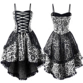 Gothic Vintage Lace Dresses for Women Layered Dip Hem Sleeveless Bandage (new)