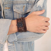 Retro Rotating Fish Bone Bead Bracelet Original Tribal Jewelry for Men Surfer Cuff Braslet Length Adjustable Bangle