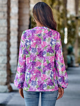 Notched Neck Printed Long Sleeve Shirt