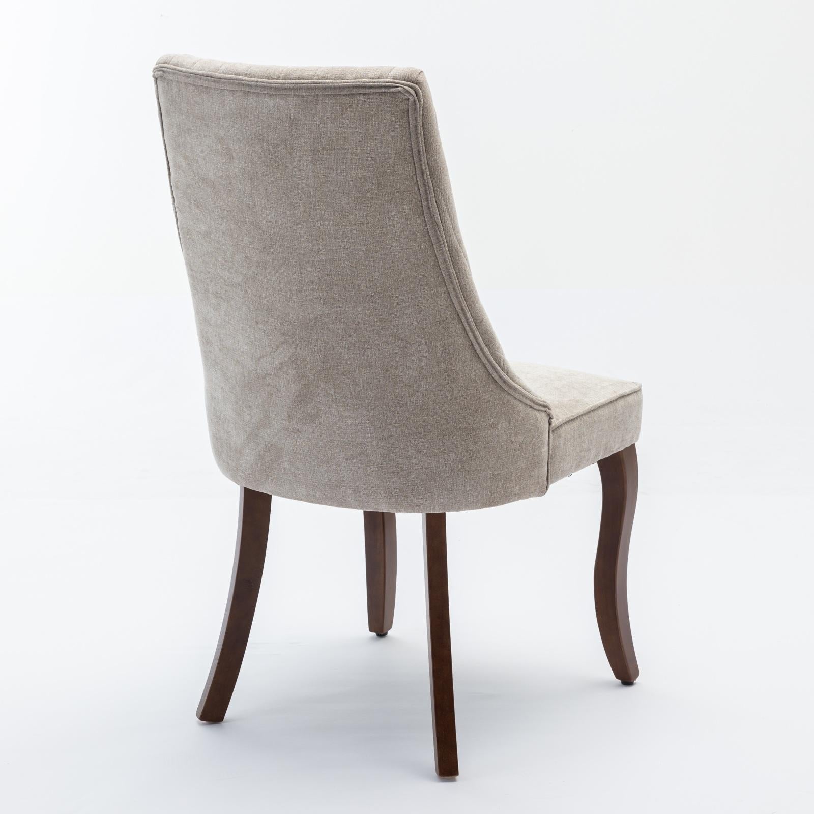 Rayon Cloth Flocking Linen Dining Chairs  Comfy Fabric Upholstered Accent Chair for Dining Room with Curved Solid Wood Legs,Set of 2