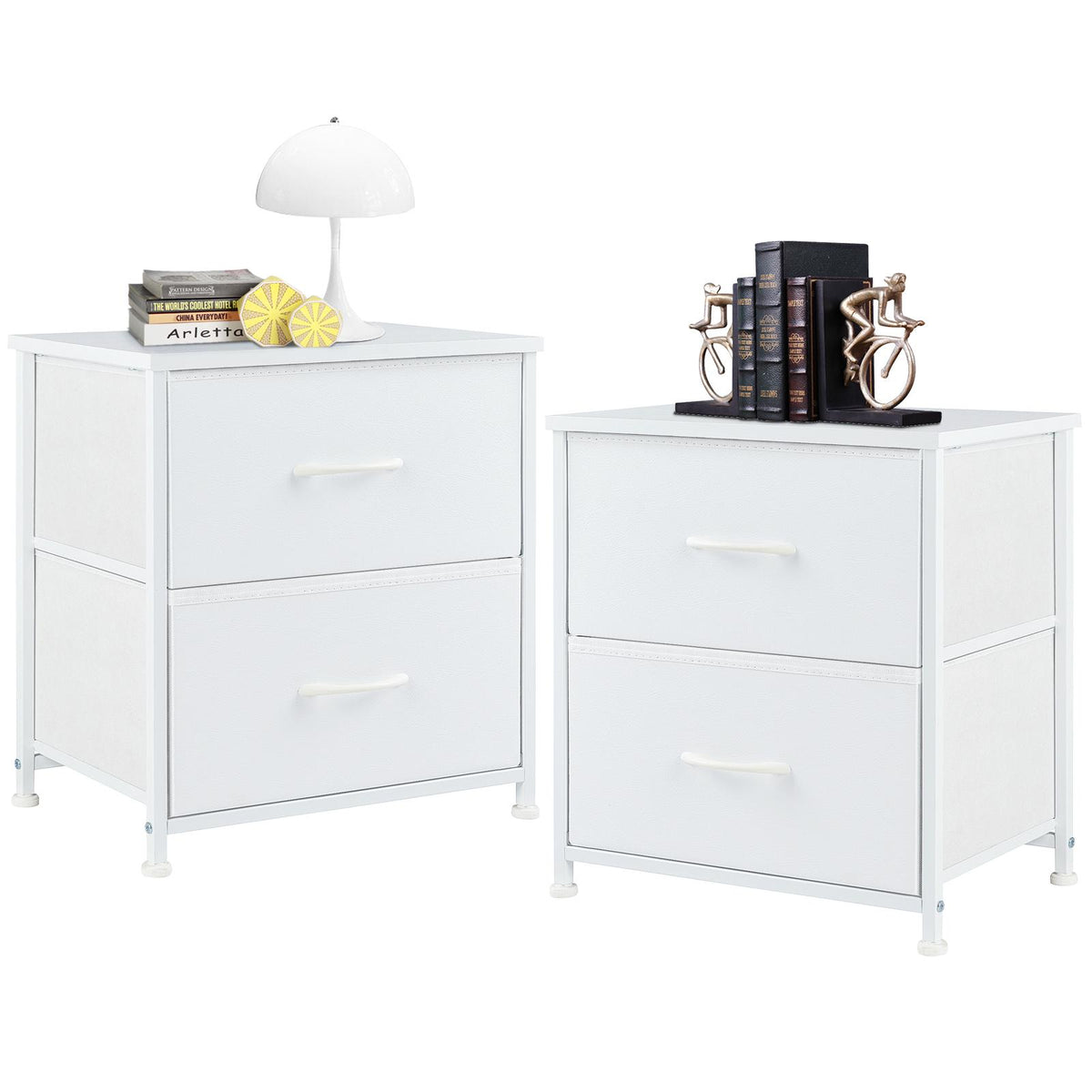Fabric Dresser with 2 Drawers, Nightstands with Adjustable Feet, End Table for Bedroo, Set of 2