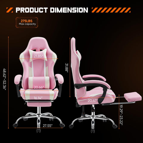 Video Game Desk Chair - Ergonomic Computer with Footrest and Comfy Lumbar Support, PU Leather Recliner with Headrest, Fixed Up Armrest,