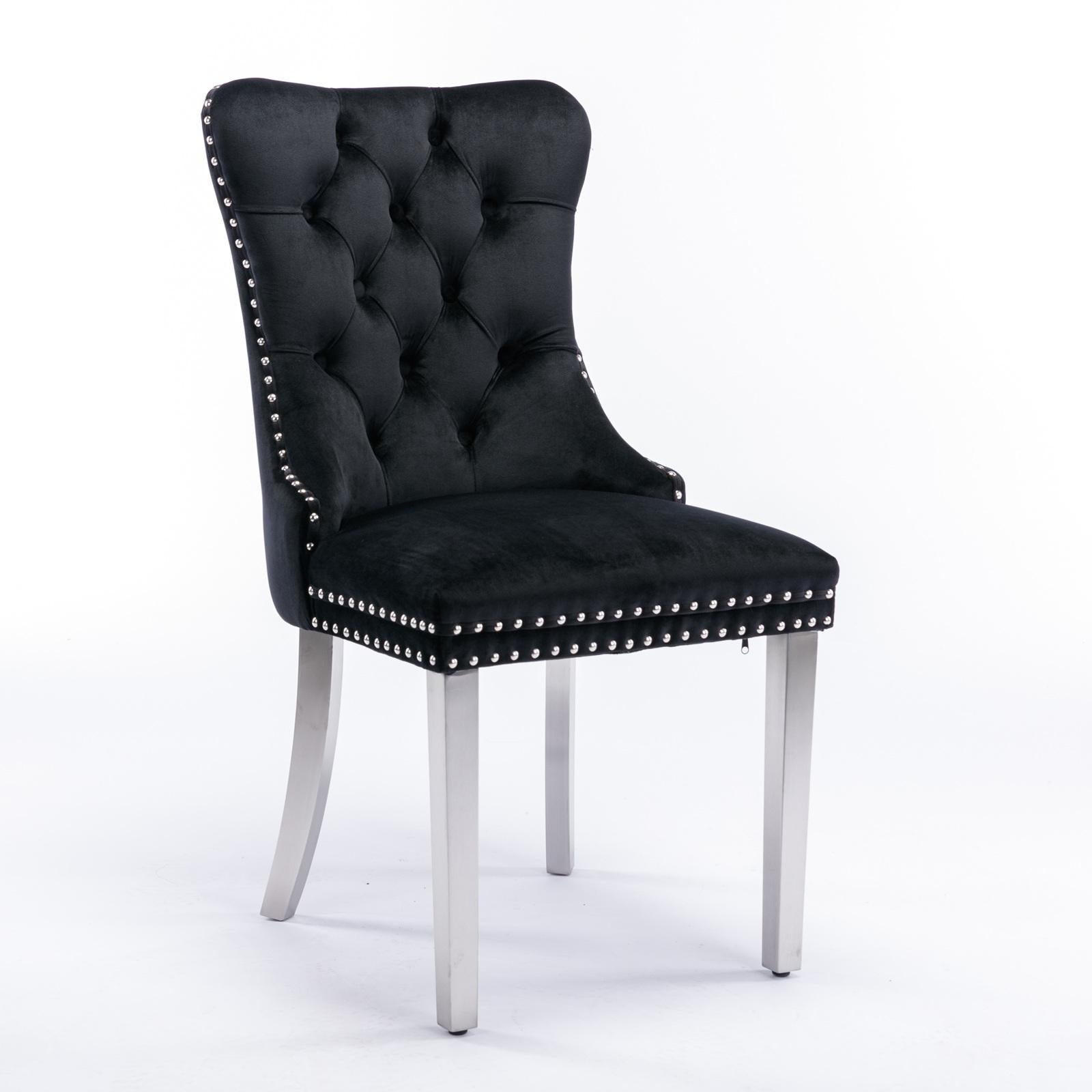 Modern, High-end Tufted Solid Wood Contemporary Velvet Upholstered Dining Chair with Chrome Stainless Steel Plating Legs,Nailhead Trim,Set of 2
