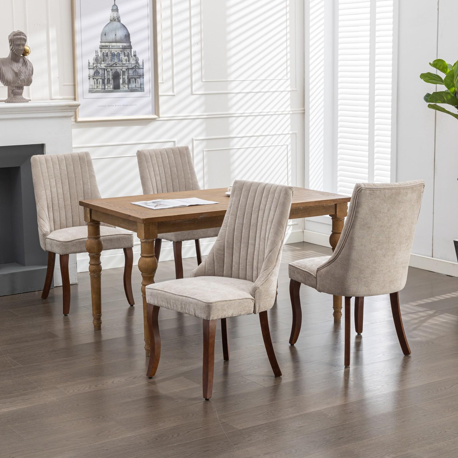 Rayon Cloth Flocking Linen Dining Chairs  Comfy Fabric Upholstered Accent Chair for Dining Room with Curved Solid Wood Legs,Set of 2