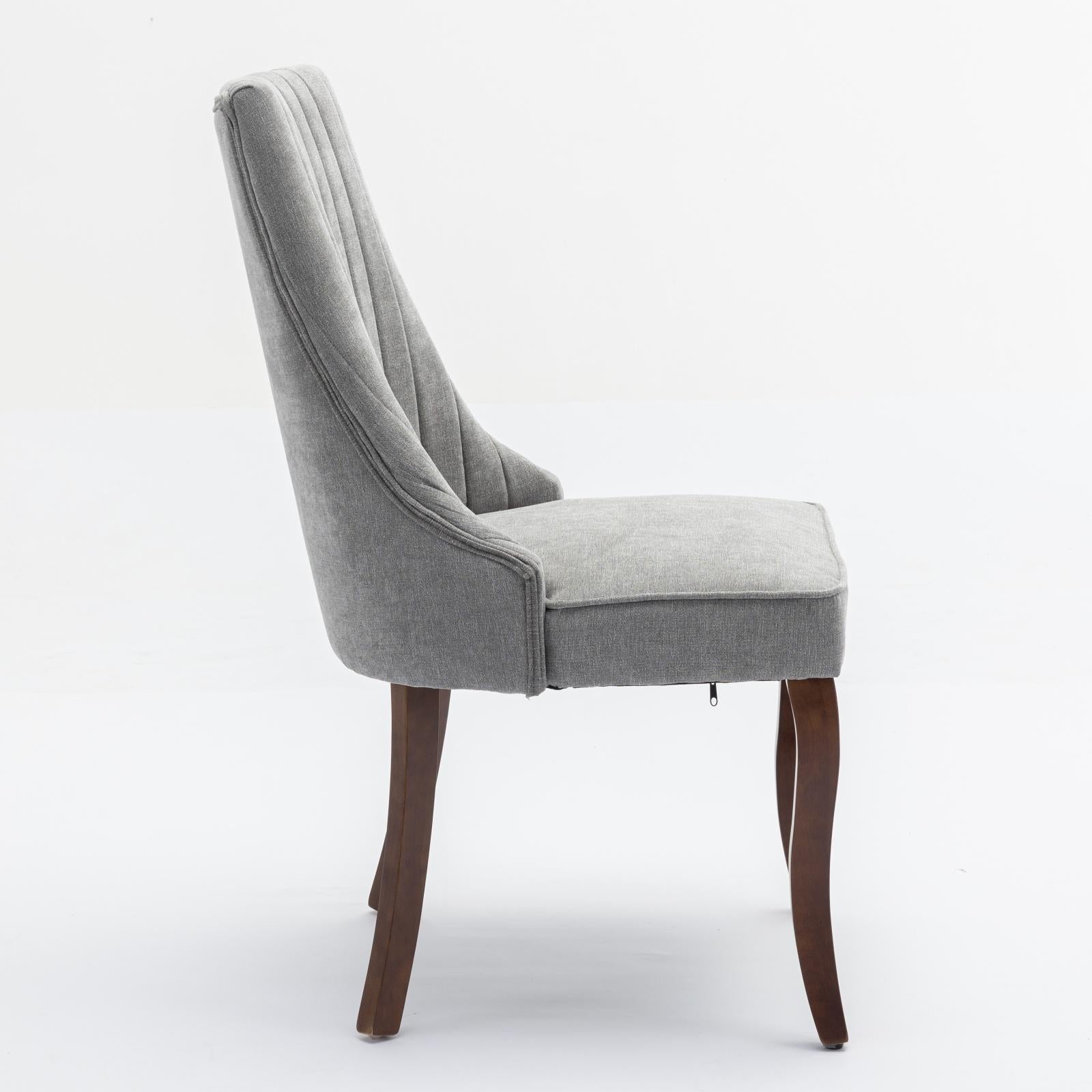 Rayon Cloth Flocking Linen Dining Chairs  Comfy Fabric Upholstered Accent Chair for Dining Room with Curved Solid Wood Legs,Set of 2
