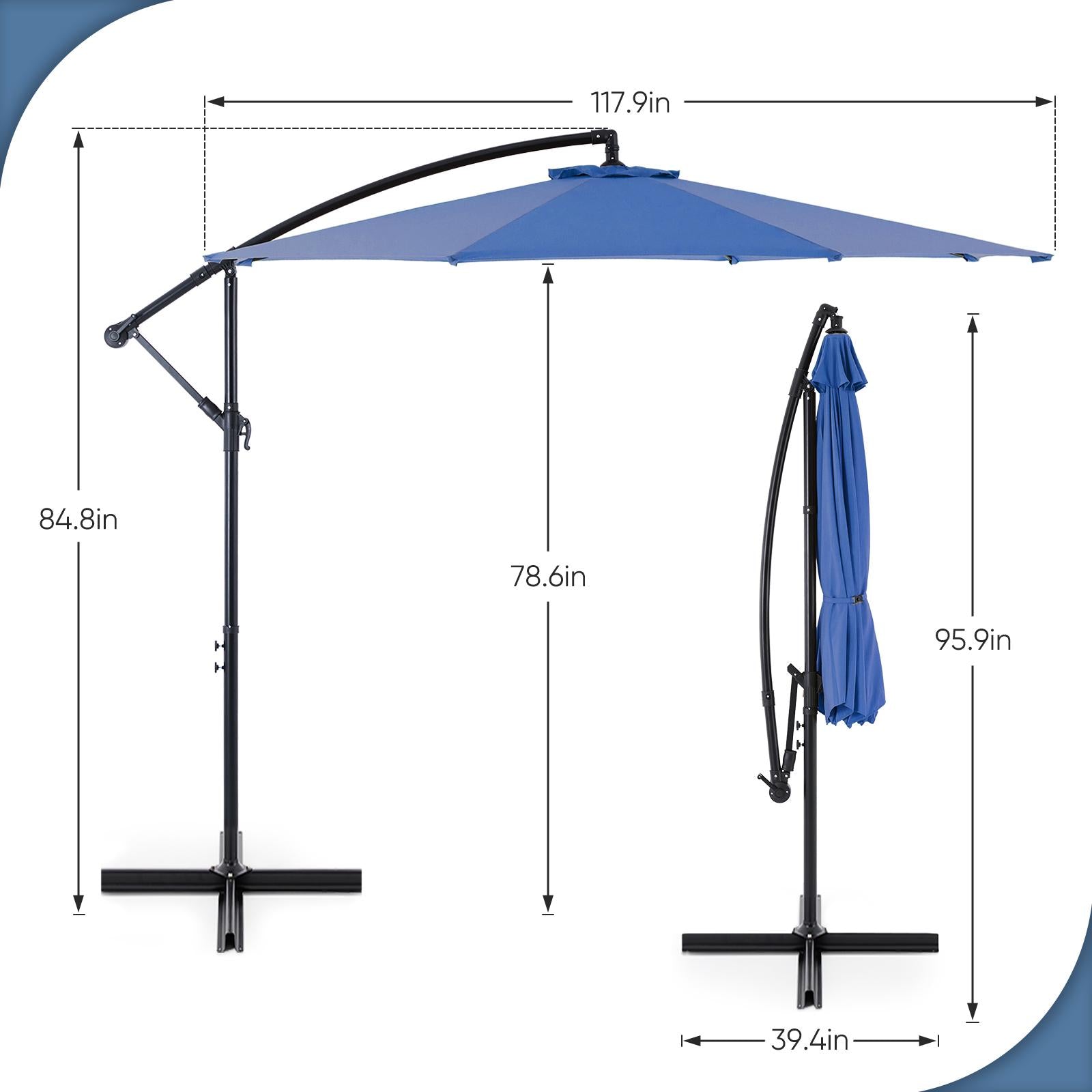 9.8FT Offset Patio Umbrella Hanging Cantilever Umbrella Outdoor Sun Shade with Easy Tilt Adjustment, 8 Ribs, UV Protection for Backyard, Lawn