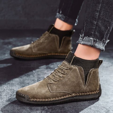 Trendy Fashion Big Yards Shoes Hand Stitching Mid-Top Men's Cotton Boots Korean Version Casual Shoes