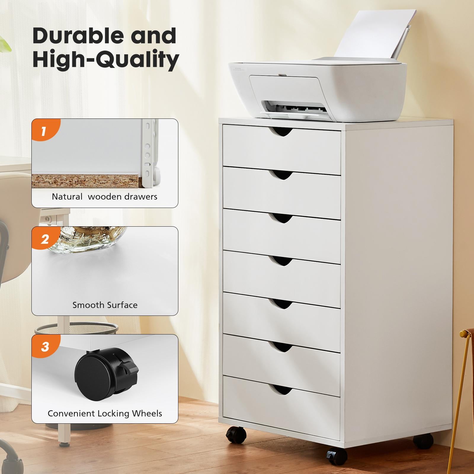 Panana 5/7 Drawer Chest, Wooden Tall Dresser Storage Dresser Cabinet With Wheels