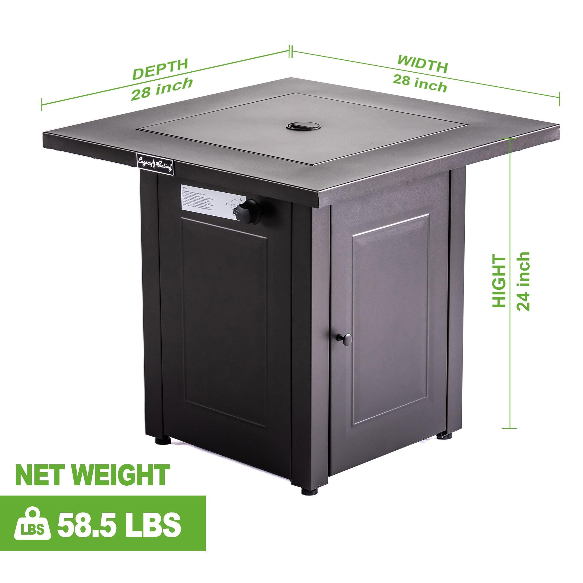 28in Propane Fire Pit Table 50000 BTU Outdoor Brown Square Gas Fire Pit Table