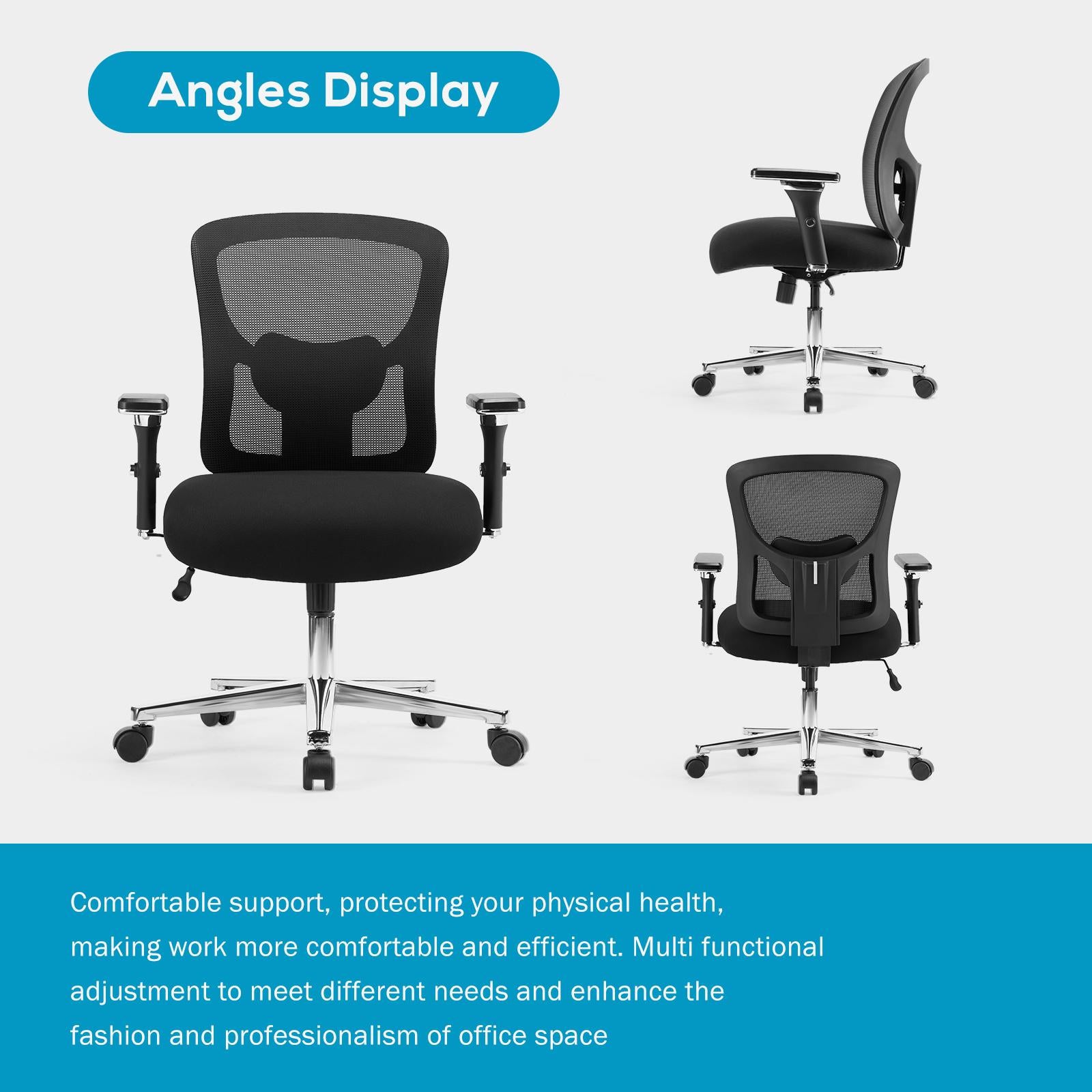 Big and Tall Office Desk Chair with Lumbar Support, 500LBS Heavy Duty Mesh Ergonomic Computer Chair with Arm and Wide Comfy Seat