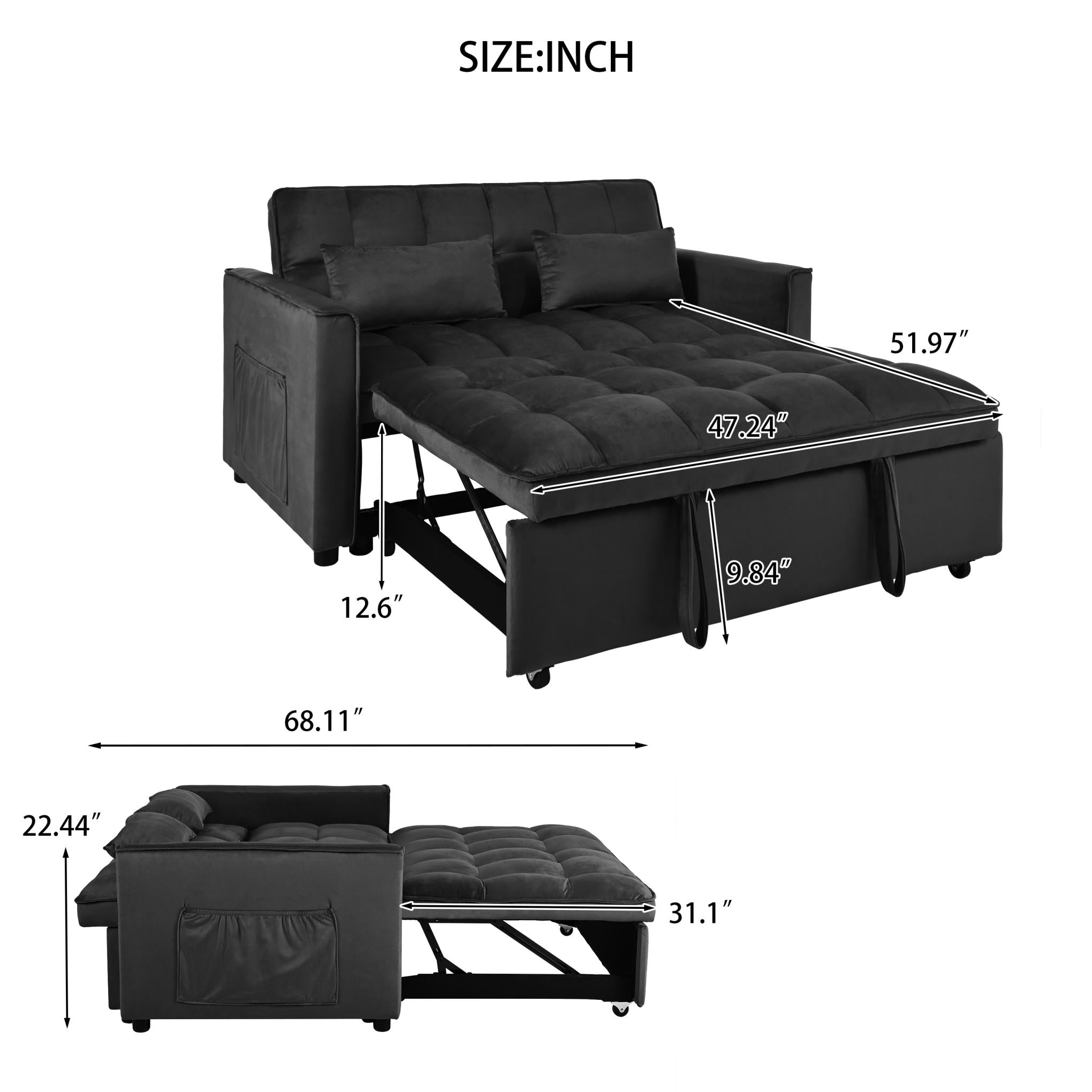 Convertible Sofa Bed,3-in-1 Pull Out Couch Bed with Reclining Backrest and Pillows,Sofa Bed Full Convertible Sleeper Loveseat for various occasions