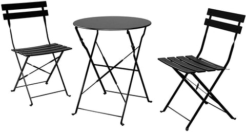 Mydepot SR Steel Patio Bistro Set, Folding Outdoor Patio Furniture Sets, 3 Piece Patio Set of Foldable Patio Table and Chairs