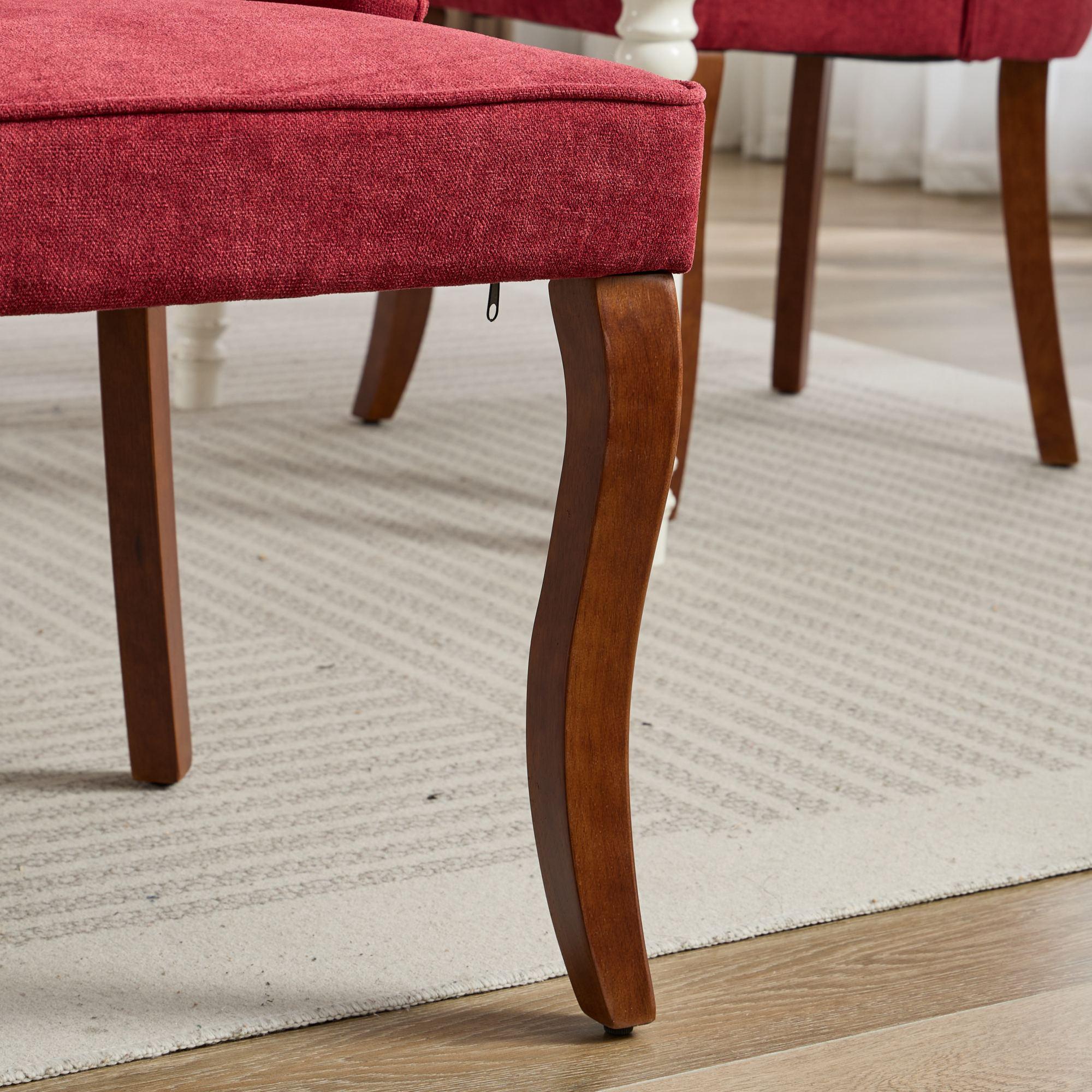 Rayon Cloth Flocking Linen Dining Chairs  Comfy Fabric Upholstered Accent Chair for Dining Room with Curved Solid Wood Legs,Set of 2