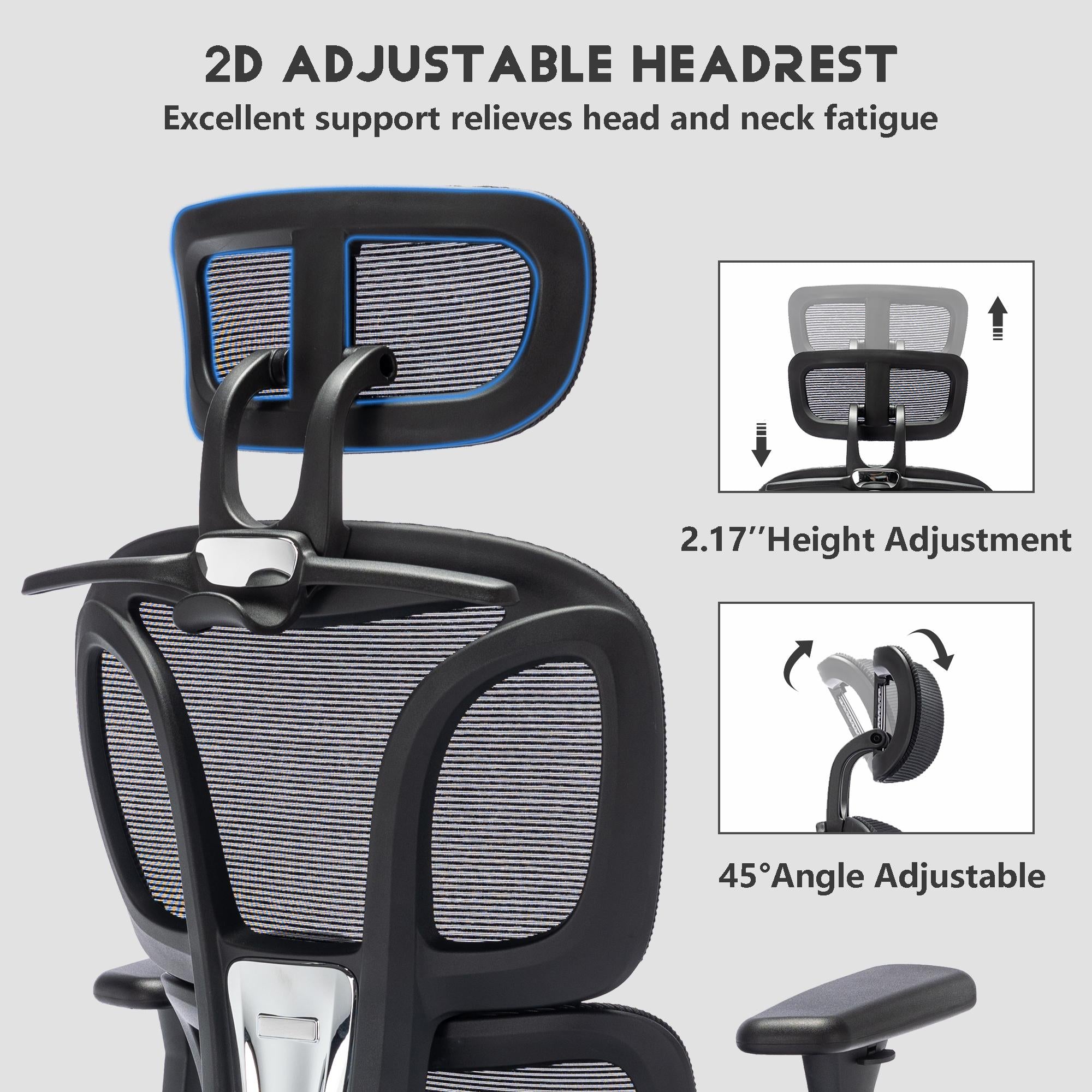Full mesh office chair, ergonomic office chair, office mesh chair, adjustable headrest, armrests, foot pedals, with hanger